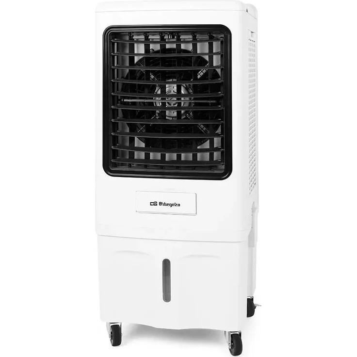 Orbegozo AIR 80, Tragbarer Verdunstungsluftkühler, 25 l Wassertank, drei Geschwindigkeitsstufen, integrierter Timer, Schwarz/Weiß, mit Fernbedienung, 4 Lenkrollen