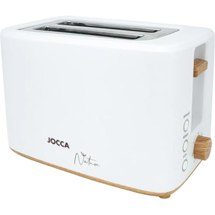 JOCCA Nature-Linie Toaster, 2 Scheiben mit 7 Toaststufen und Auftaufunktion, Weiß mit Holzakzenten – Bild 1