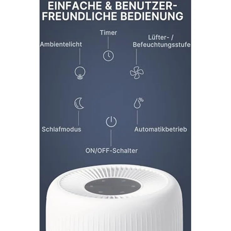 Comedes Umecto 600 Luftbefeuchter für Räume bis 82m², Kaltverdunstung, Tank 4 l, Befeuchtungsleistung bis zu 600 ml/h, 7 Farben Luftfeuchtigkeitsindikator, Automatikmodus, Smart-Home fähig – Bild 4