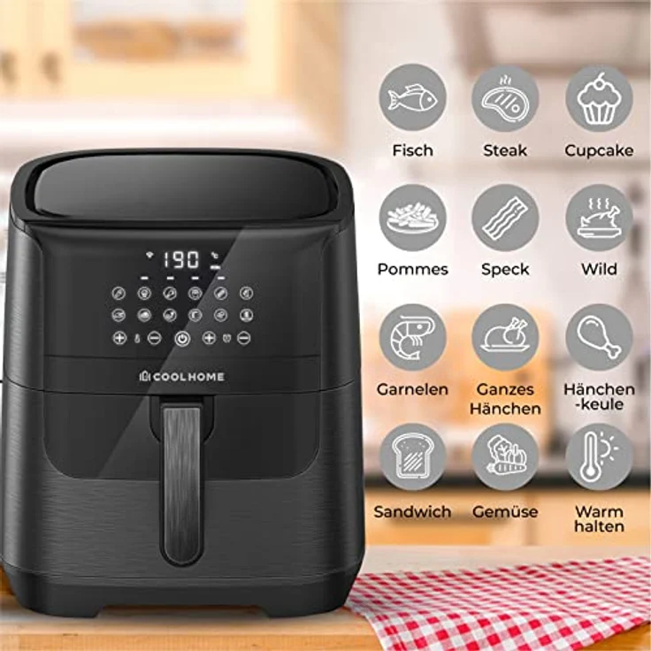 CoolHome AF23 Airfryer XXL Deluxe - 6,5 Liter - Heißluftfritteuse mit Keramikbeschichtung - schwarz – Bild 5