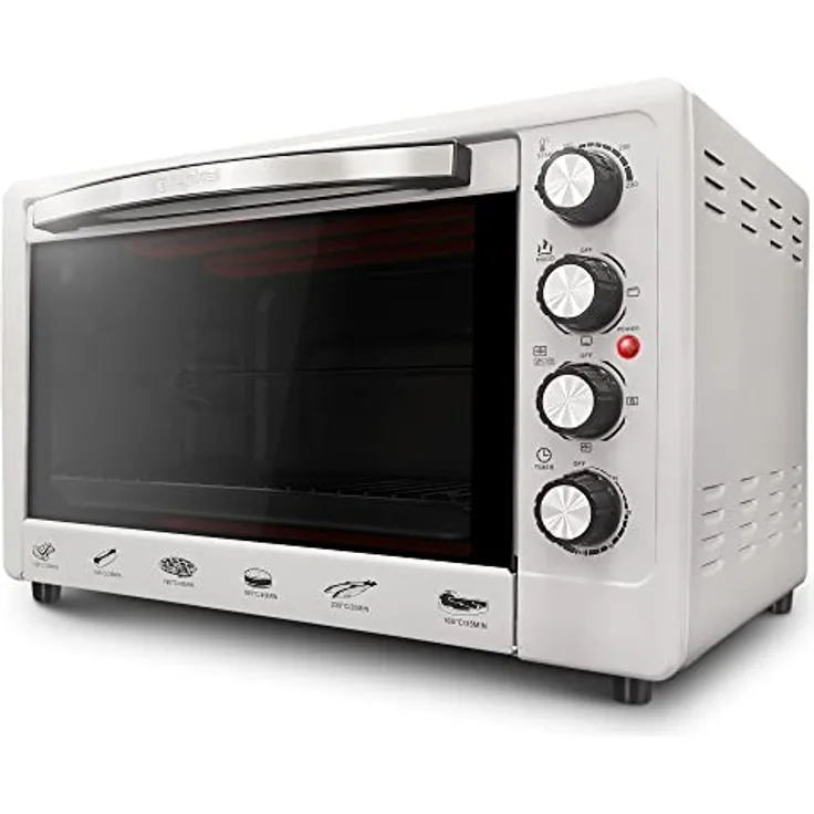 Grunkel - HR-48RUSTIC - 48 L electric multifunctional table oven with 3 heating functions and temperature selection up to 230 °C. Includes heating and timer up to 60 minutes (silver)