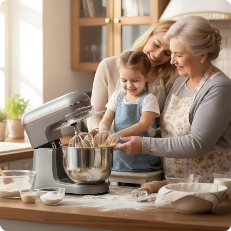 Berdsen 1400 W BD-756 3-in-1 Planetenrührwerk Küchenmaschine, 6L Edelstahlschüssel, silber-gold, 6 Geschwindigkeitsstufen – Bild 4