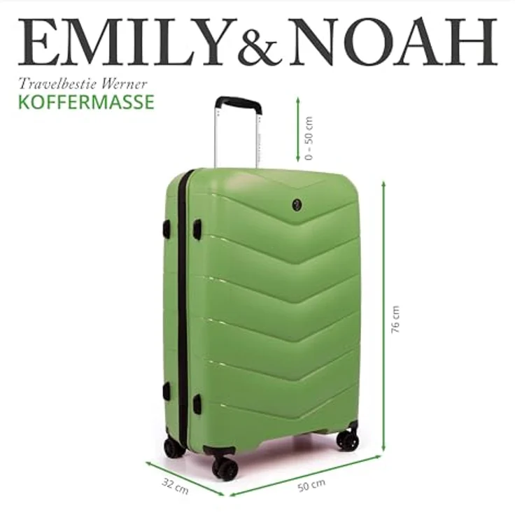 EMILY & NOAH Trolley E&N Travelbestie Werner 70402, großer Damen Koffer mit 95 l Volumen, Uni Green, 4 Doppelrollen und TSA-Schloss – Bild 5