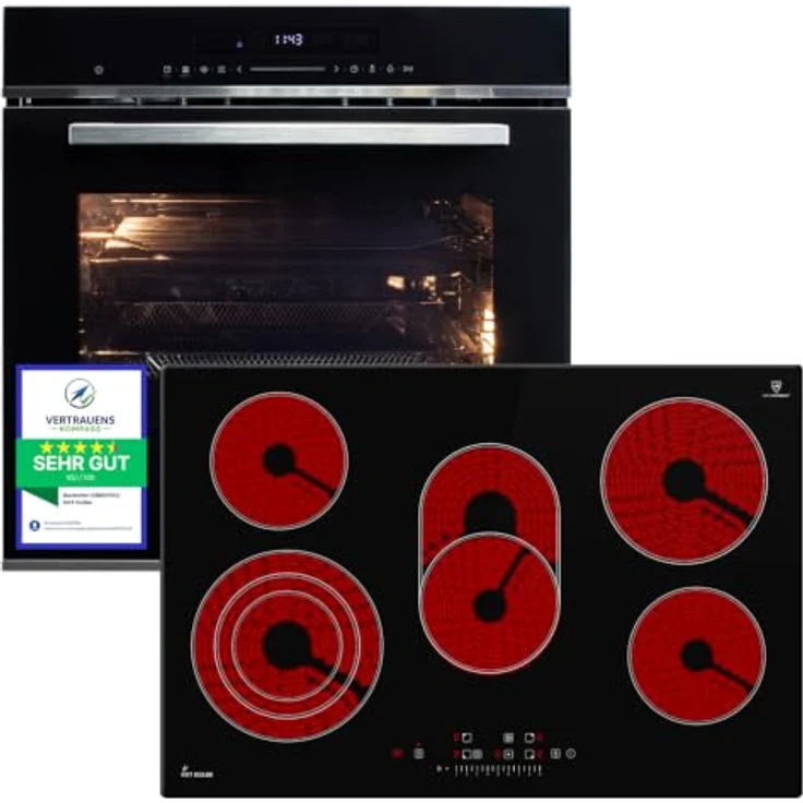 KKT KOLBE Herdset SET8017CH77RL, autarkes Backofen- und Glaskeramikkochfeld mit TouchSelect Steuerung und Katalyse-Selbstreinigung, 77 cm, schwarz – Bild 1
