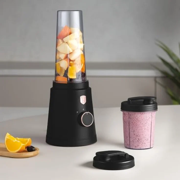 BerlingerHaus BH-9878 Smoothie Maker, Edelstahl und Kunststoff, 320 W, Schwarz/Roségold, 2 Behälter (300 ml & 600 ml) – Bild 3