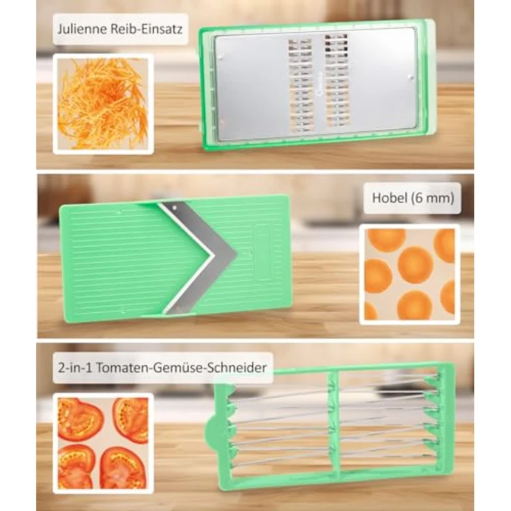 Genius Nicer Dicer Exclusive | Set 15-tlg. - Gemüseschneider, Würfel, Streifen, Scheiben inkl Auffangbehälter, Salatschneider – Bild 4