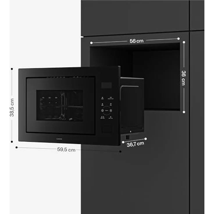 Klarstein Einbau Mikrowelle mit Grill, 25 l, 1200 W, LED Touch, Schwarz – Bild 2