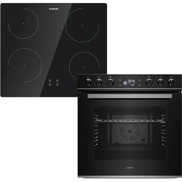 Klarstein ControlSync Backofen Mit Induktionskochfeld - 72L Einbaubackofen, 9 Kochfunktionen, Digitaler Timer, Kindersicherung, Kochfeld 4 Zonen Mit Booster, Schwarzes Glas, Energieklasse A