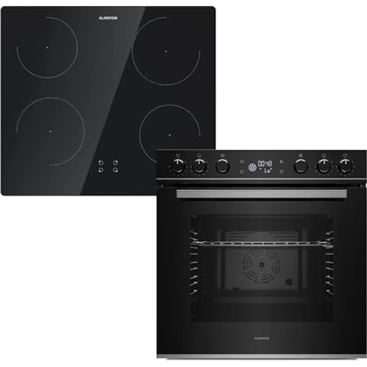 Klarstein ControlSync Backofen Mit Induktionskochfeld - 72L Einbaubackofen, 9 Kochfunktionen, Digitaler Timer, Kindersicherung, Kochfeld 4 Zonen Mit Booster, Schwarzes Glas, Energieklasse A – Bild 1