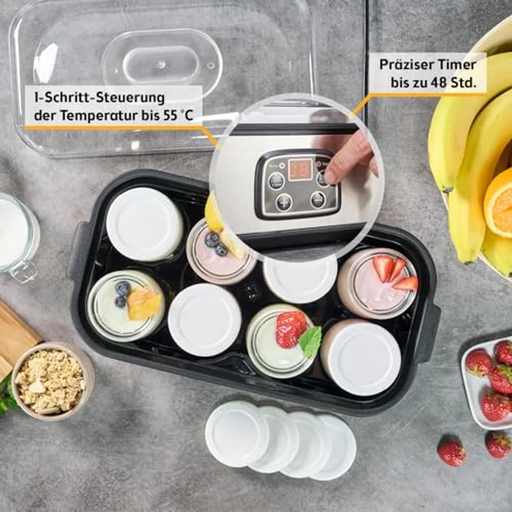 TZS FIRST AUSTRIA Joghurtbereiter Joghurt Maker, 25 W, 8 Gläser à 190 ml, Edelstahl, LCD-Display, Temperatursteuerung, Timer- und Auto-Stop-Funktion – Bild 6