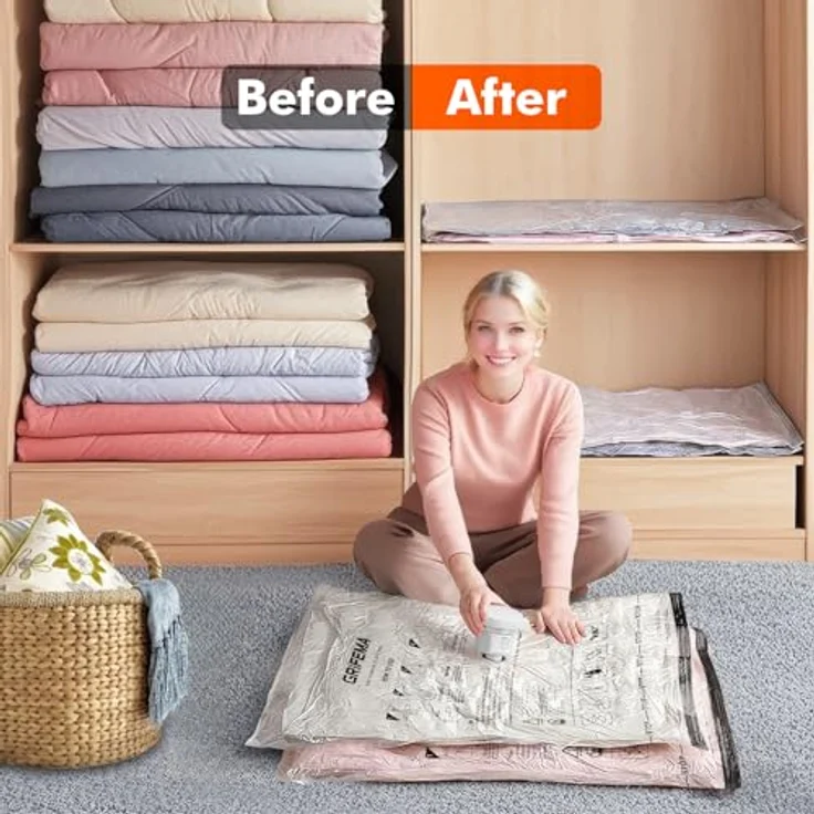 GRIFEMA GH83-5 Vakuumbeutel, 6 Stück 70x50 cm, feuchtigkeits- und reißfest für platzsparende Kleidungslagerung – Bild 3
