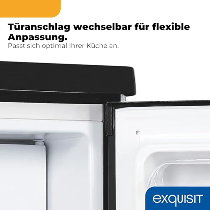 Exquisit KS516-4-E-040E, Kühlschrank 109 l mit Gefrierfach, unterbaufähig, Energieklasse E, 40 dB, freistehend, schwarz – Bild 8