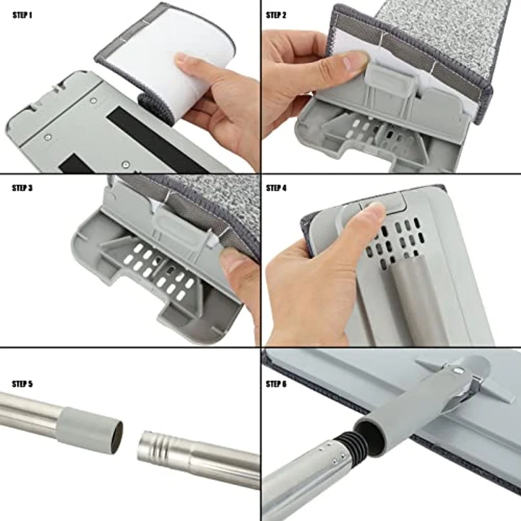 ASelected Flaches Mopp- und Eimer-Set, freihändiger Quetschmopp mit 10 wiederverwendbaren Mikrofaser-Mopp-Pads und Edelstahl-123 cm langem Griff, Mikrofaser-Bodenwischer für Fliesen, Marmor, Hartholz – Bild 3