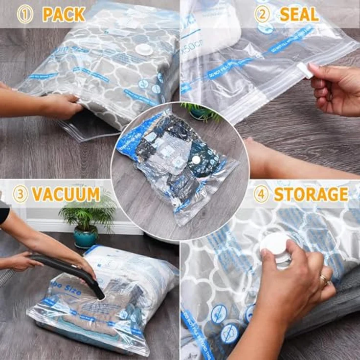 MEIQIHOME Vakuum-Aufbewahrungsbeutel, 12 Jumbo, luftdichte Kompressionsbeutel für Kleidung und Bettwaren, 100 x 70 cm, platzsparend, reißfest und wasserabweisend – Bild 3