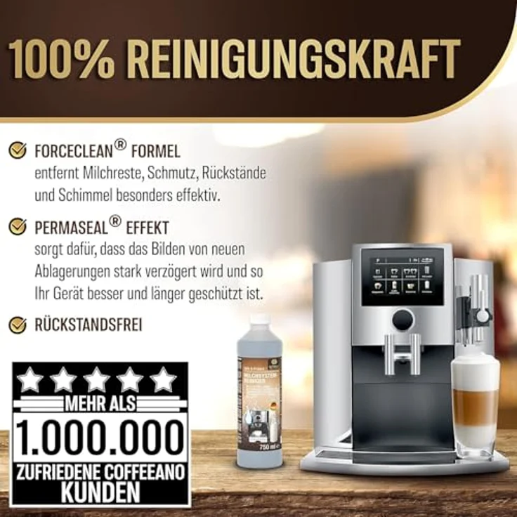 Coffeeano Spar Pack 750ml Entkalker & 750ml Milchsystemreiniger für Kaffeevollautomaten, Anti-Kalk-Schutz, Made in Germany – Bild 3