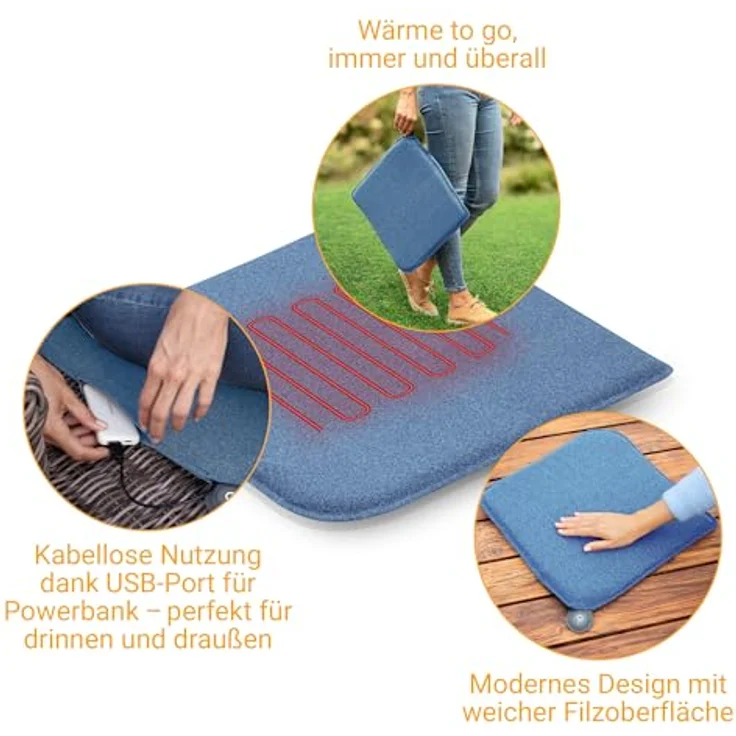 Medisana Heizkissen OL 650 Outdoor Heat Pad mit 3 Temperatureinstellungen, blau (40 cm) – Bild 4