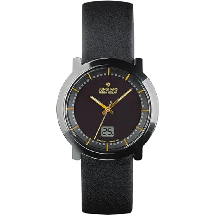 JUNGHANS Stratos Mega Solar Keramik Herrenuhr, schwarz mit analog-digitaler Anzeige und Kratzfestem Synthetischem-Saphirglas