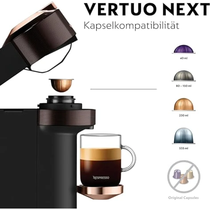 De'Longhi Nespresso Vertuo Next ENV 120.BWAE Kaffeekapselmaschine mit Aeroccino Milchaufschäumer, braun – Bild 4