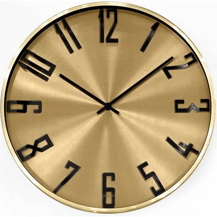 Aluminium Wanduhr ohne Tickgeräusche leise Metalluhr für Wohnzimmer Büro minimalistische 3D Metall Uhren (Goldoptik, Ø 30cm) – Bild 1