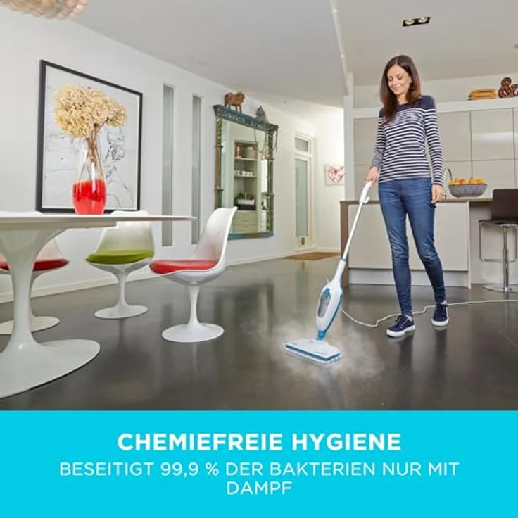 Black + Decker FSMH13E10-QS 10-in-1 Dampfbesen Steam Mop Deluxe (1300W, Dampfreiniger für hygienische Sauberkeit, großes Zubehörset + herausnehmbares Handdampfgerät, einfache Bedienbarkeit) – Bild 4