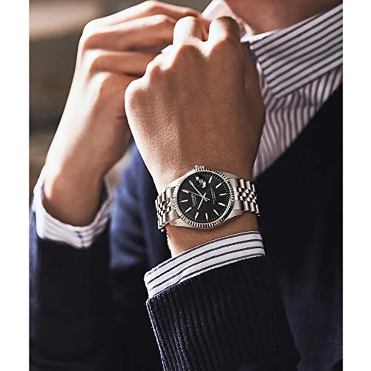 CADISEN Automatik-Herrenuhr CA-201, Elegant mit Saphirglas, Kalender, Edelstahlarmband, wasserdicht bis 50 m, schwarz – Bild 3