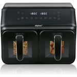 alpina Doppel-Heißluftfritteuse 871125227219, 2 Kammern 8L mit Digitaldisplay, 8 Kochprogrammen und Sichtfenstern, Schwarz