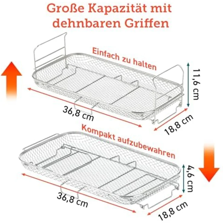 Cosori Bratrost für DualBlaze TwinFry, Röstgestell aus Edelstahl für Heißluftfritteuse, spülmaschinenfest, ideal für Pommes & Hähnchen – Bild 7