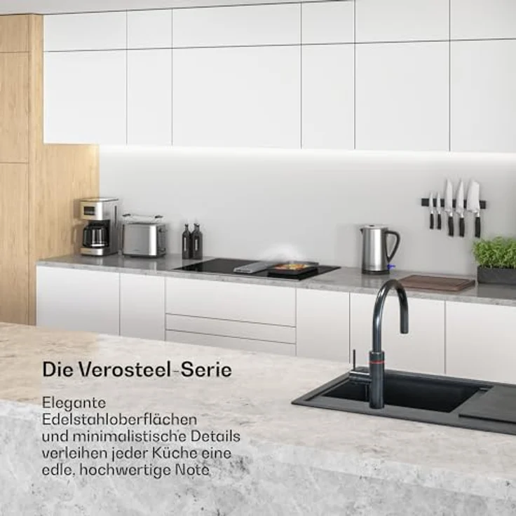 Klarstein Verosteel IR474F-S4-80-0, Induktionskochfeld mit Dunstabzug, 4 Zonen, 80 cm, Touch-Steuerung, schwarz/elegant Edelstahl – Bild 2