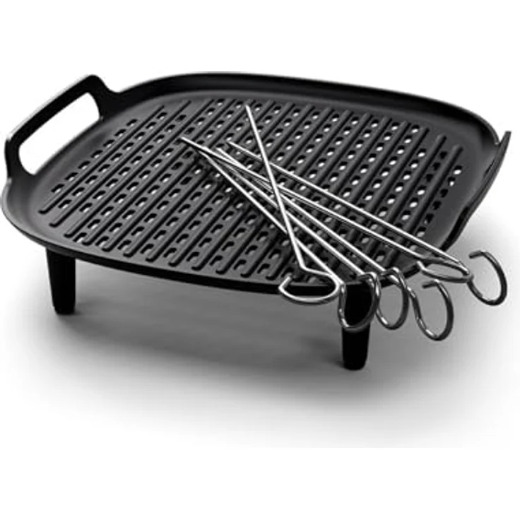Versuni Philips Airfryer-Zubehör-Grillkit XXL, Antihaft-Grillplatte mit 6 Spießen, spülmaschinenfest, Rezept-App, schwarz (HD9959/00) - Preisvergleich – Bild 1