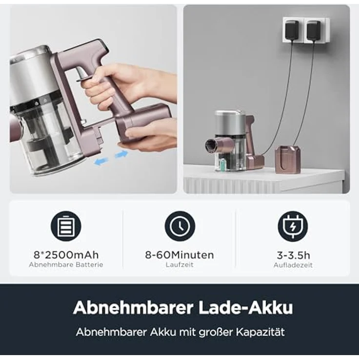 EUREKA AK10 Pet Staubsauger Kabellos, 450W Leistungsstarke Akku Staubsauger Tierhaare mit 60 Min Laufzeit & Touchscreen, Stabstaubsauger Ideal für Tierhaare, Hartböden und Teppich – Bild 2