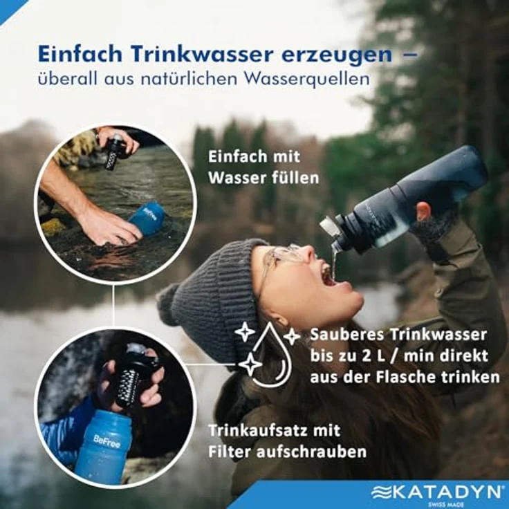 Katadyn BeFree AC Wasserflasche, 0,7L mit 2-Stufen-Filtersystem, Blau – Bild 4