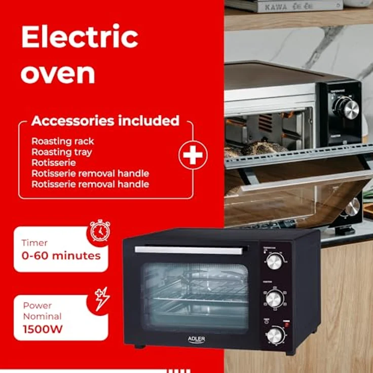 Adler AD 6025, Elektrischer Minibackofen 35L, Schwarz – Bild 9