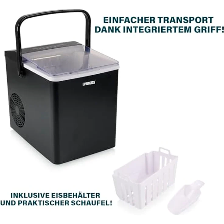 Princess 283098 Tragbarer Eiswürfelbereiter, 9 Eiswürfel in 6 Minuten, 12 kg/24h, 1,75 L Wassertank, Schwarz – Bild 7