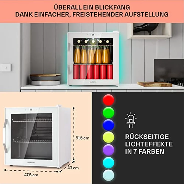 Klarstein Table Top Kühlschrank HEA-Coachella 50-wh 10045041, Bierkühlschrank mit WiFi, Balanced Light Concept, 47 Liter, Glas- und Edelstahl, 51 cm hoch, 47.5 cm breit – Bild 7