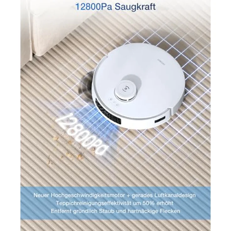 ECOVACS DEEBOT T30C Pro Omni Saugroboter mit Wischfunktion, 12800Pa Saugkraft, Auto-Entleerung, Heißlufttrocknung, 200min Laufzeit, Ideal für Tierhaare & Teppiche, Weiß – Bild 3