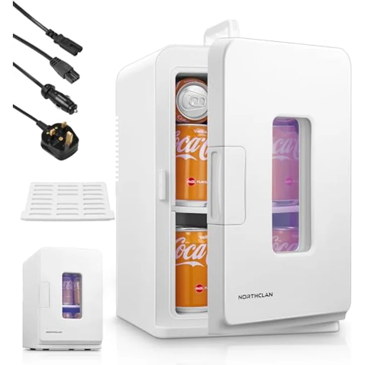 NORTHCLAN 2 in 1 Mini Kühlschrank 15 Liter, Tragbar mit Kühl- und Heizfunktion, 12V DC/220V AC, Max- & Eco-Modus, Schwarz/W Weiß – Bild 1