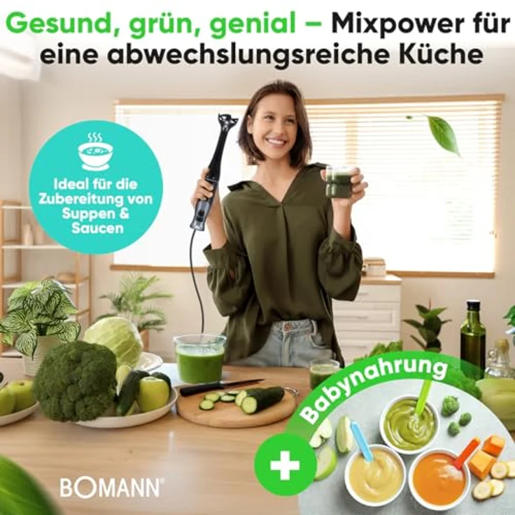 BOMANN Stabmixer SM 6081 CB, Edelstahl-Stabmixer mit 350 W, Turbo-Mode für Smoothies und Babynahrung – Bild 5