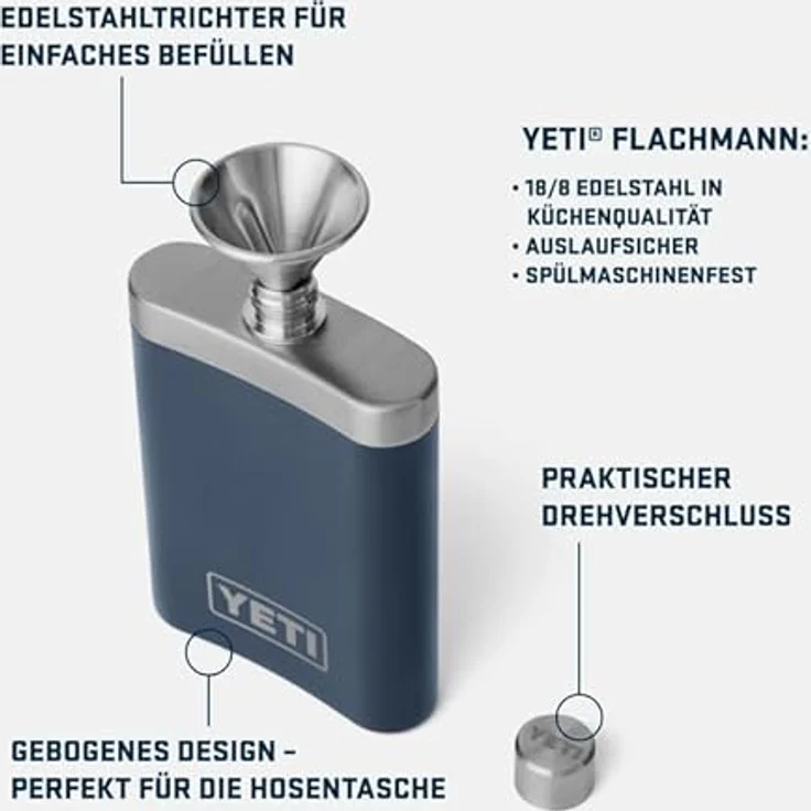 YETI Rambler Flachmann, 7 oz (207 ml) aus Edelstahl in Tropical Pink, spülmaschinenfest mit Trichter – Bild 2