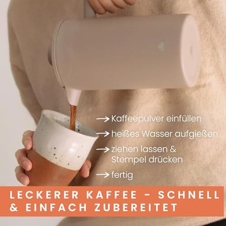 GRØNENBERG French Press Kanne, Edelstahl Kaffeebereiter mit Thermo-Effekt, 0,6 oder 1 Liter, inkl. 3 Ersatz-Filter – Bild 6