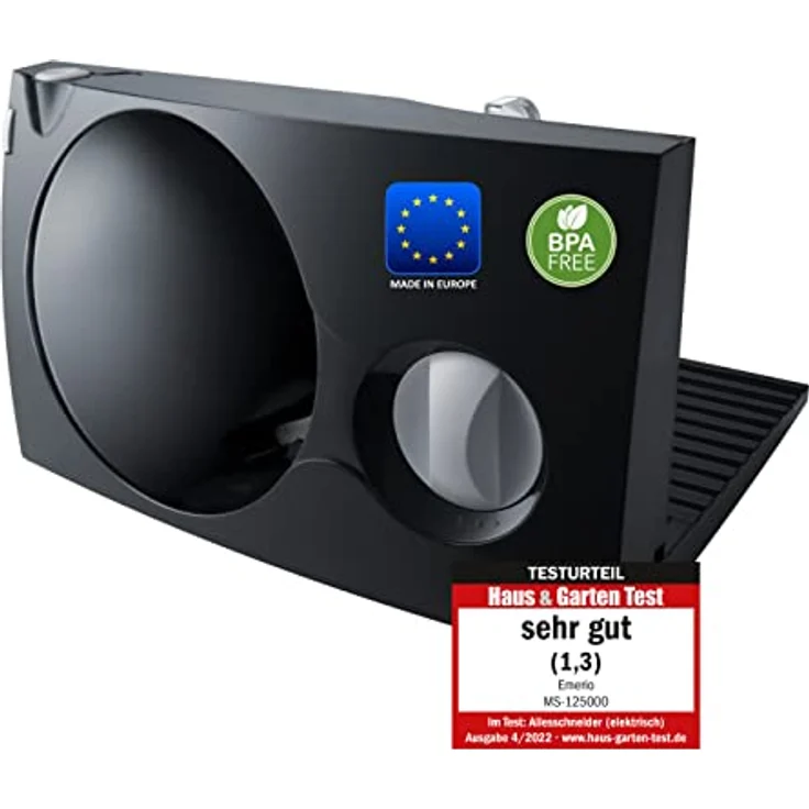 Emerio Allesschneider "Made in EU", Edelstahl Messereinheit in Deutschland produziert, einstellbar 0-17mm, BPA frei, platzsparend klappbar, mit Sicherheitsschalter, Eco 100 Watt, MS-125000.1, Schwarz – Bild 1