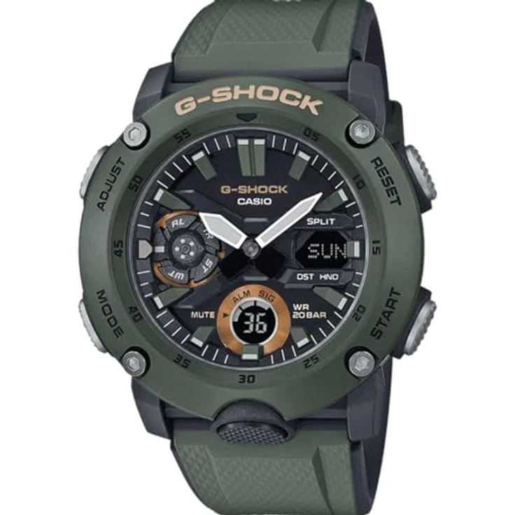 Casio GA-2000-3AER, Herren Quartz Armbanduhr mit 49mm Gehäusegröße, analog/digital Zifferblatt und khakifarbenem Rubber Strap – Bild 1