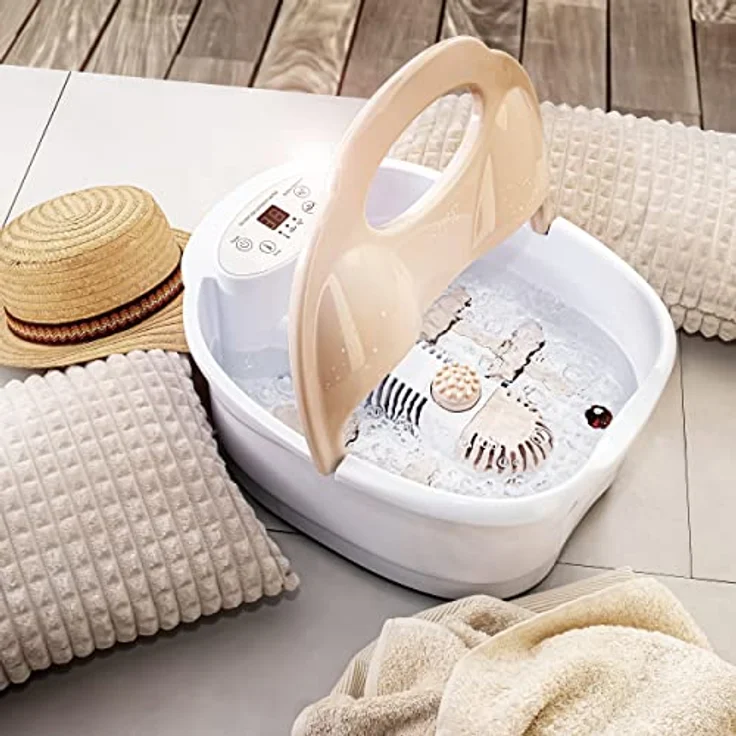 TZS First Austria Fußsprudelbad, Vibrations- und Luftblasenmassage, Infrarot- und Heizfunktion, Fußbad, 450W, 2 Programme, 3 Aufsätze, klappbarer Griff, Aromabox – Bild 4
