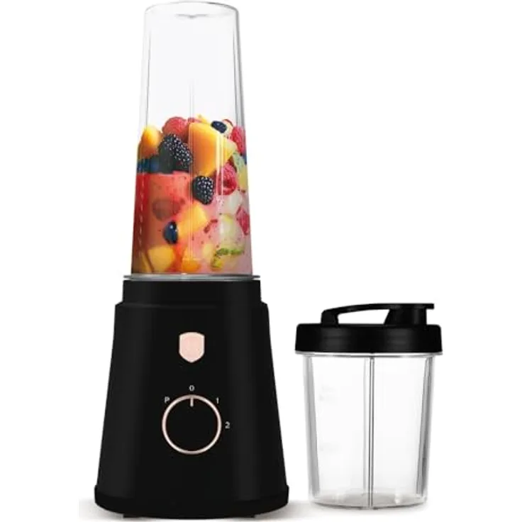 BerlingerHaus BH-9878 Smoothie Maker, Edelstahl und Kunststoff, 320 W, Schwarz/Roségold, 2 Behälter (300 ml & 600 ml)