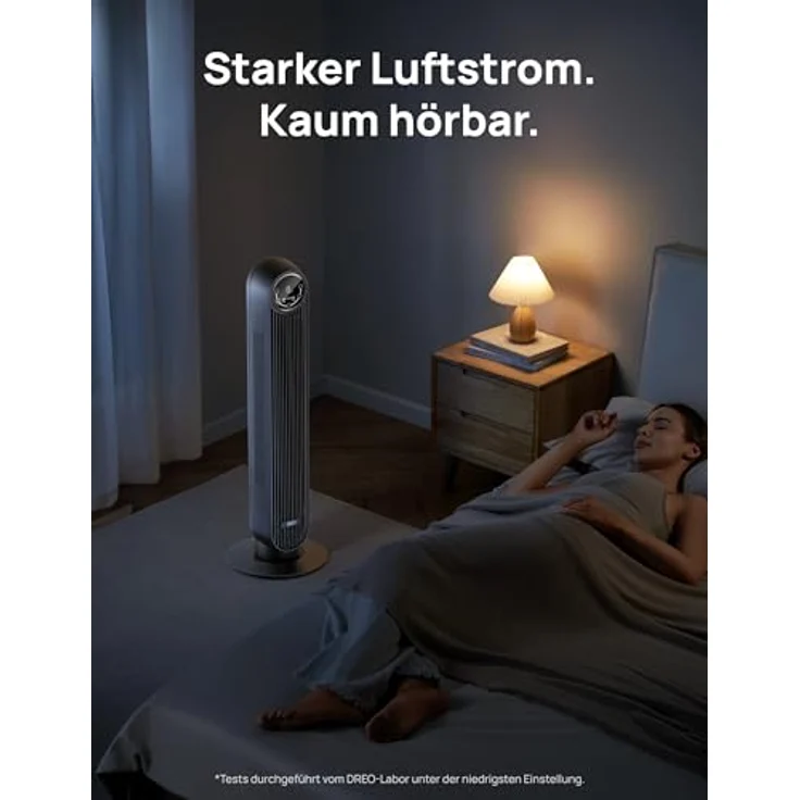 Dreo Nomad One S, Smart Leiser Turmventilator mit APP & Sprachsteuerung, 90° Oszillation, 4 Modi, 4 Geschwindigkeiten, 8 Std. Timer, Schwarz – Bild 2