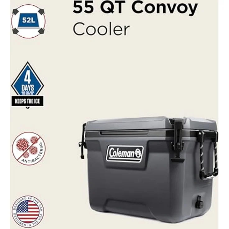 Coleman Convoy 55 QT, Kühlbox mit 53 l Inhalt, bis zu 96 Stunden Kühlung, integrierter Flaschenöffner, antimikrobielle Innenbeschichtung – Bild 2