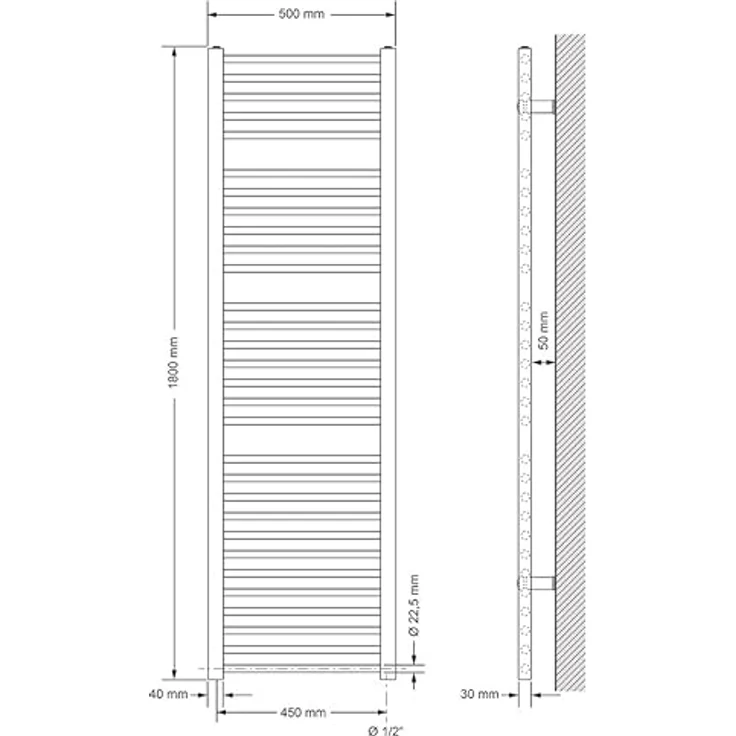 LuxeBath Badheizkörper Sahara 500x1800mm Anthrazit, gerade mit Seitenanschluss und hoher Wärmeleistung von 819 Watt – Bild 2