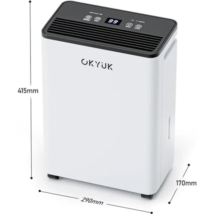OKYUK Luftentfeuchter 12L, Elektrisch mit Digitaler Luftfeuchtigkeitsanzeige, 32dB Leiser Betrieb, Automatische Abschaltung, für Wohnmobil, Badezimmer, Keller, Weiß – Bild 3