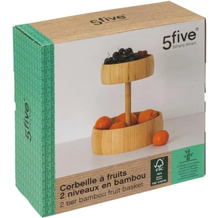 5five - Obstkorb 2 Ebenen Bambus, Lebensmittelaufbewahrung beige – Bild 2