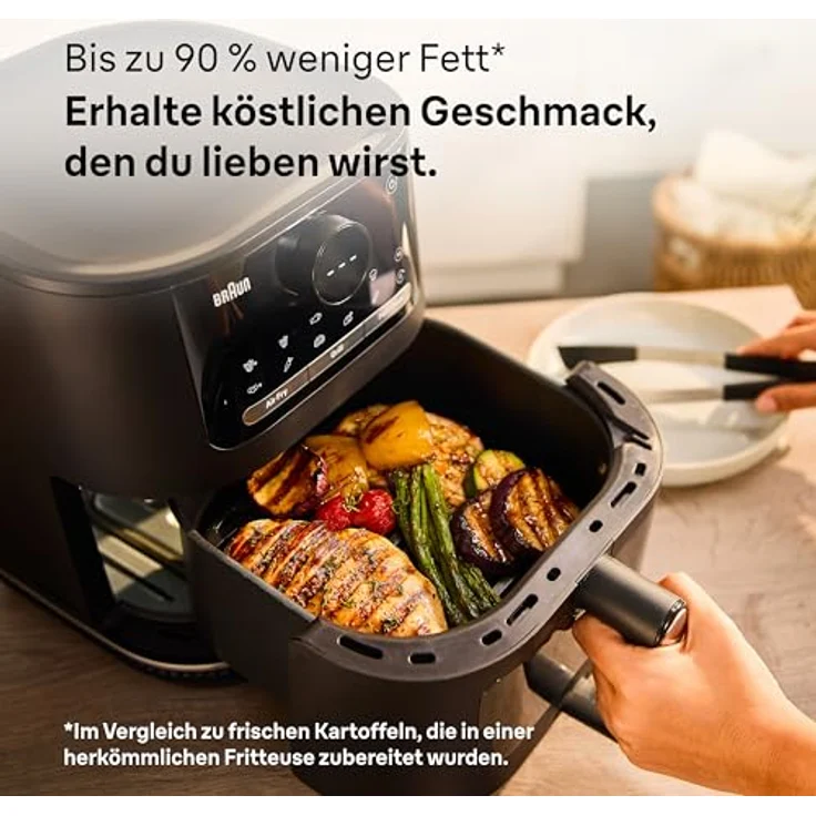 Braun MultiFry 5 HF5073IBK, 3-in-1 Heißluftfritteuse, 6L Airfryer, 80-220°, 20 Programme, Touch-Bedienung, RealOven-Technologie, 2000W, Schwarz – Bild 5