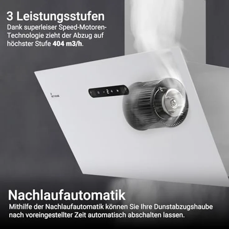 KKT KOLBE BASE6002W Dunstabzugshaube 60cm A+++ | Kopffrei Wandhaube in Weiß mit Glas, LED-Beleuchtung, Gestensteuerung und Aktivkohlefilter – Bild 3